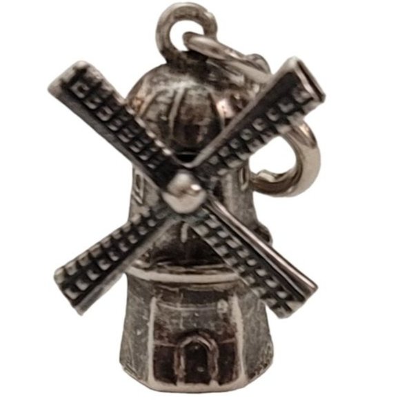 800 Silver Round Spring Clasp Articulated Windmill Charm E328 - Picture 9 of 9